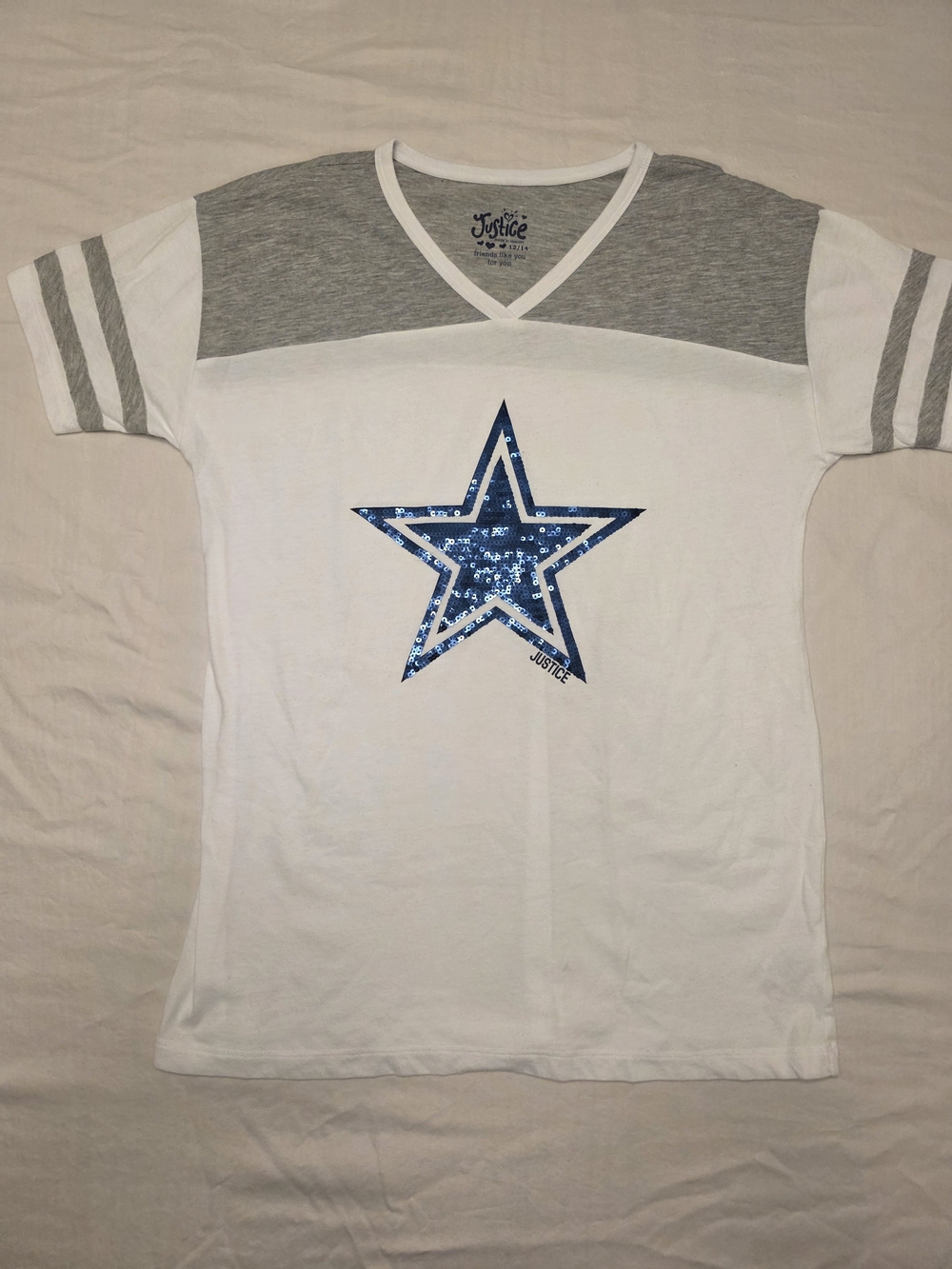 Justice Kids Color Block Star Tee in White & Gray 12/14